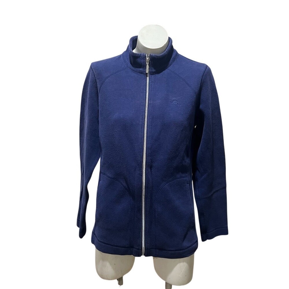 Tommy Bahama Aruba Jacket Womens L Navy Blue Full Zip Mock Neck Pockets